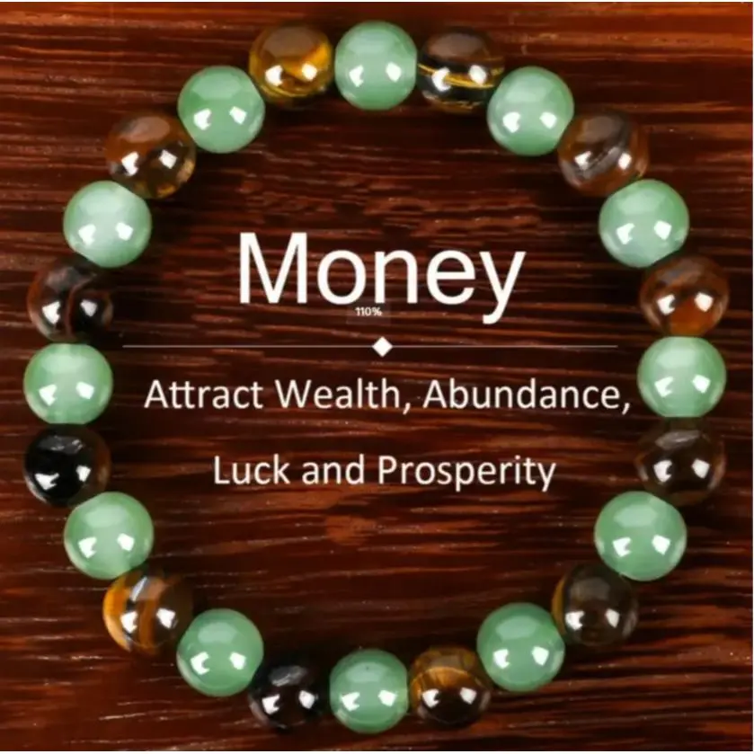 1pc Natural Crystal Healing Bracelet with Green Aventurine, Tiger Eye Beads & Modern Blue Colorblock Design, Fashion Costume Jewelry for Daily Wear & Protection, Ideal Daily Gift, Healing Crystal Bracelet, Natural Crystal Bracelet