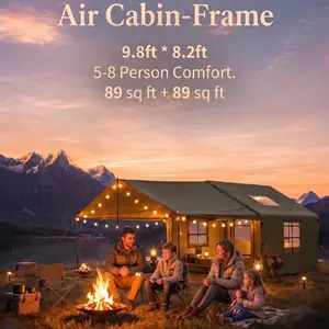 Premium Inflatable Cabin Tent with Extended Awning, 420D Heavy Duty Waterproof Glamping Tent with Stove Jack & AC Port, 6 Inch Thickened Air Columns, 4 Season Outdoor Shelter tiktokshopspringglowup,summervibes