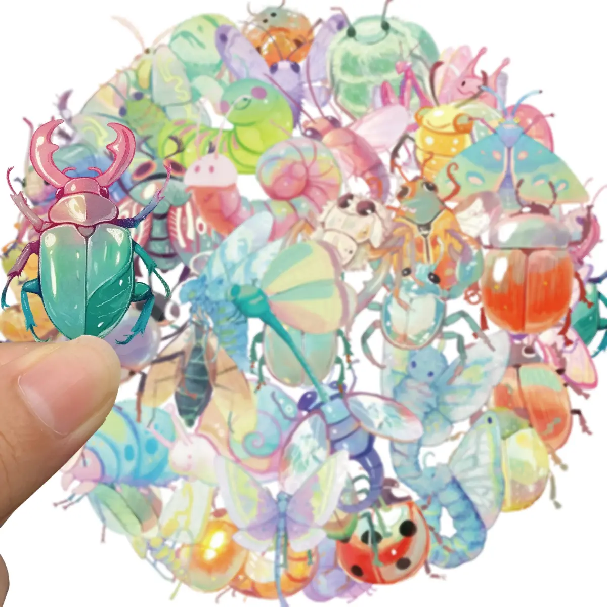 50pcs Waterproof Vinyl Cartoons Beetles Bugs Stickers, Durable & No-Residue Design, Perfect Gifts for Kids & Insect Enthusiasts