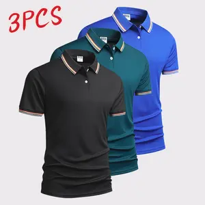 Men's 3-Pack Short-Sleeve Polo Shirts with Contrast Collar Fashionable Business Casual Workwear for Daily Wear Perfect as a Gift