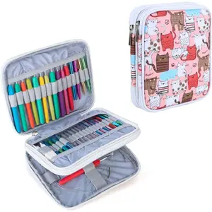 Organizer Case for Interchangeable Circular Knitting Needles, Crochet Hooks and Knitting Accessories, Keep All in Place and Easy to Carry, Cats Pink (No Accessories Included)