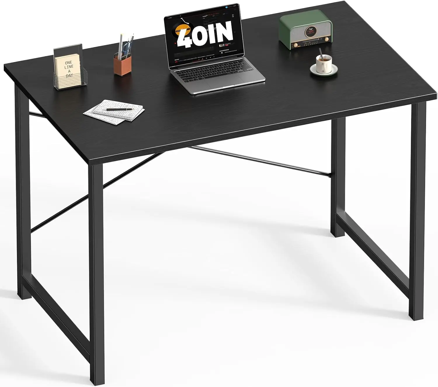 40-Inch Modern Simple Black Wood Office Desk - Compact Computer Writing Table for Home Bedroom Workstations
