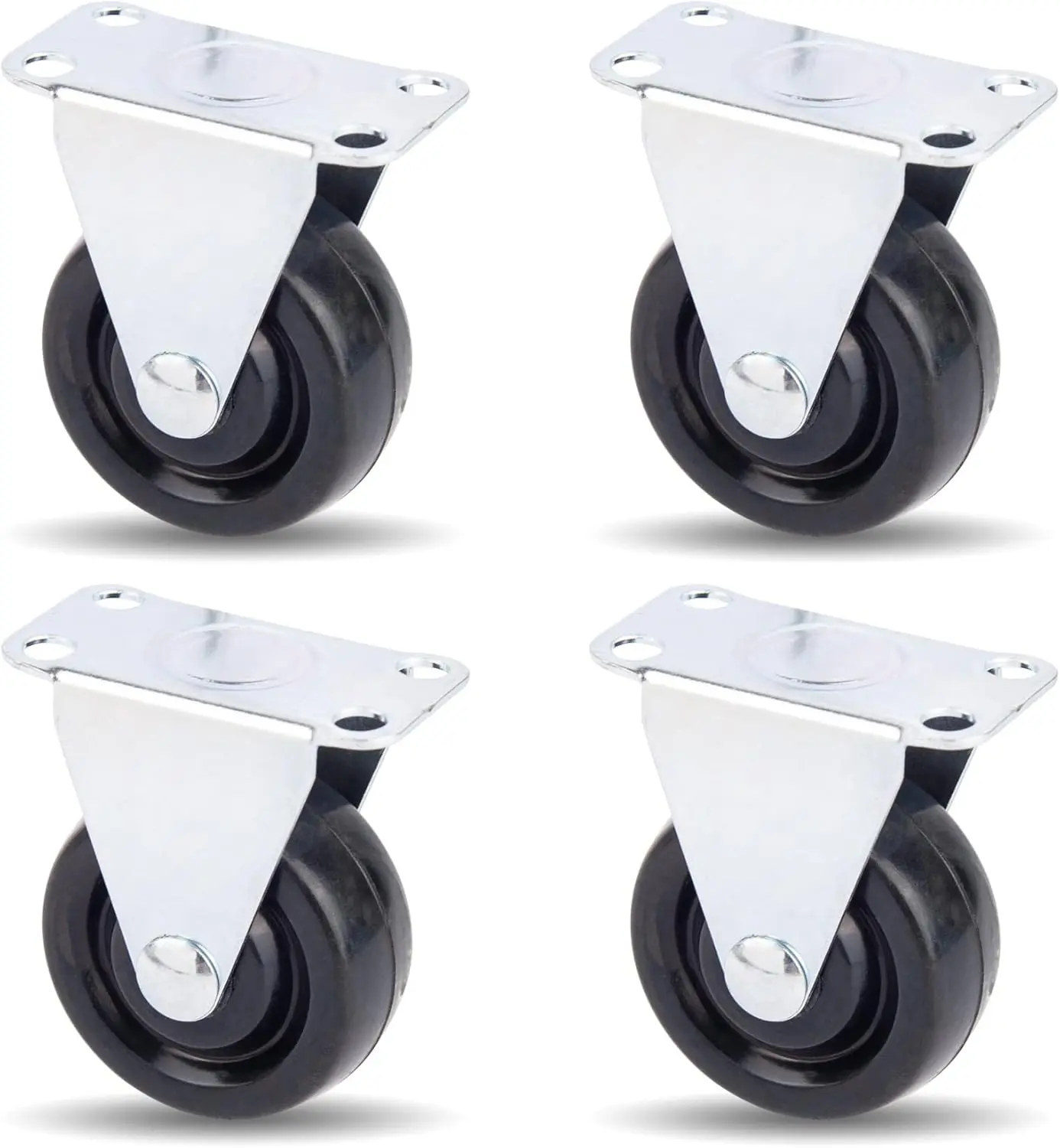 4 Pack 1.5 Inch Rubber Caster Wheels Heavy Duty Fixed Black Casters with Rigid Non-Swivel Top Plate for Furniture