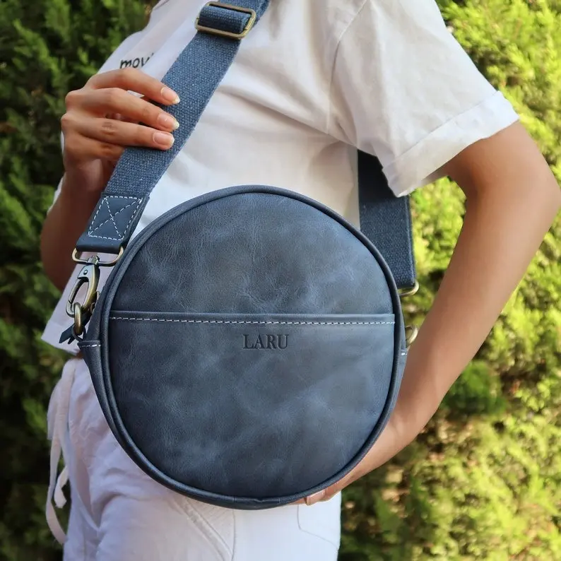 Leather Round Purse, Brown Leather Bag Women, Small Leather Crossbody Bag, Graduation Gift for Her