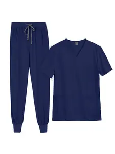 Men’s Lightweight Scrub Set Summer Workwear for SPA Center Pet Hospital Doctor Nurse Uniform Tunic Pants Waistband Trousers