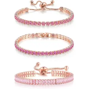 4 Pcs Tennis Bracelet Set Silver Plated Marquise Cubic Zirconia CZ Diamond Dainty Adjustable Silver Bracelets for Women Brides Stackable Fashion Jewelry Wedding Prom Gift