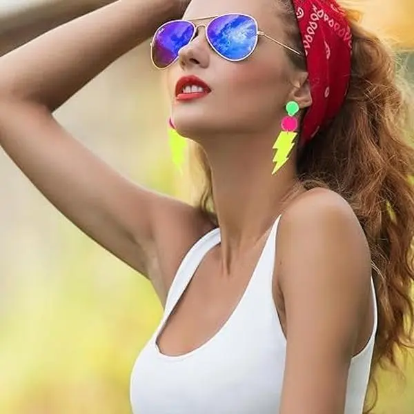 Women's 80s Retro 3psc Neon Lightning Drop Earrings - 3 Pairs Lightweight Neon Acrylic Geometric Dangles, Female Fun-Loving Women & Girls Costume Jewelry for 90s Parties, Festivals (One Size)