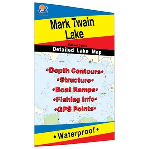 Maptech Mark Twain Lake Fishing Map Missouri Series Detailed with Depth Contours Structure Boat Ramps GPS Points Waterproof