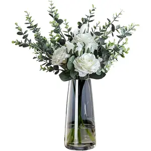 Modern Glass Vase  Clear Glass Vase for  Office Decor ( Grey)