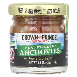 Crown Prince Natural Flat Fillets Anchovies, In Pure Olive Oil, 1.5 oz (43 g)