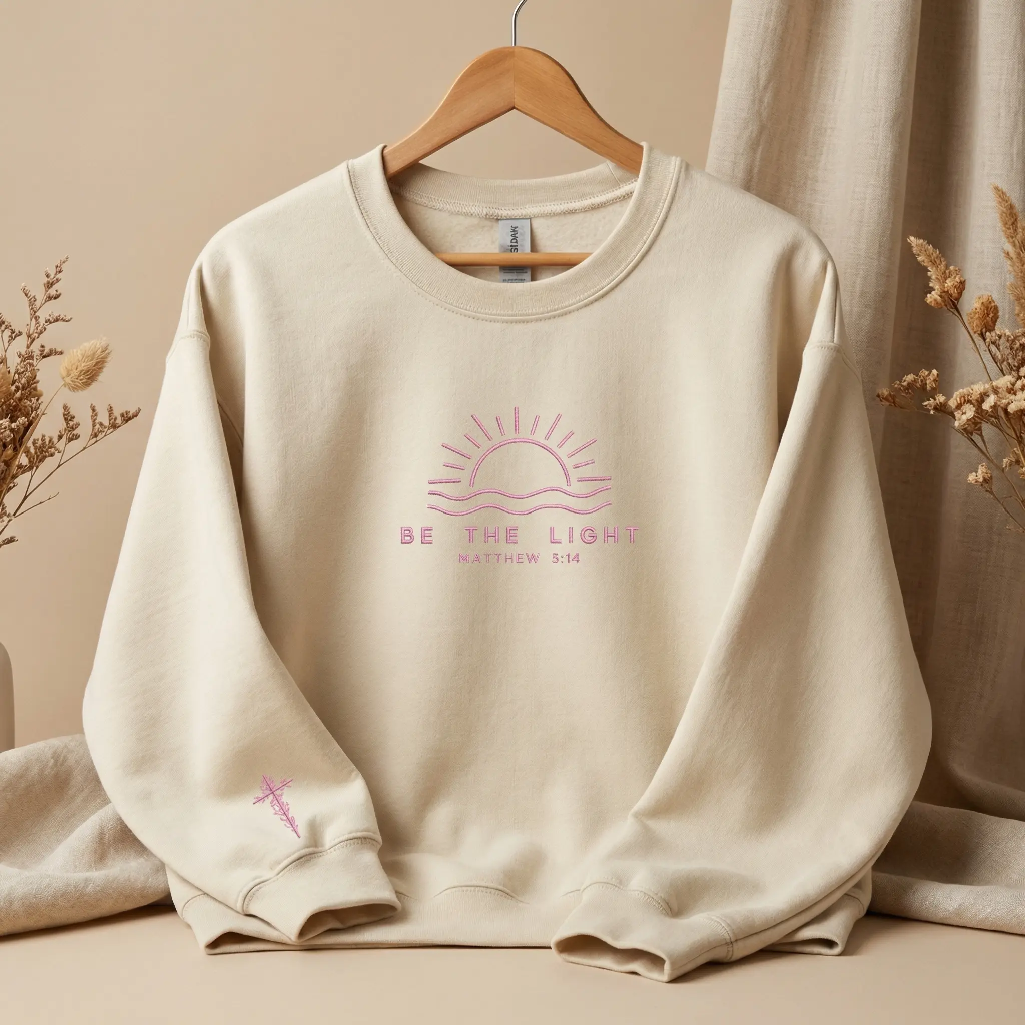 Embroidered Be The Light Christian Sweatshirt, Matthew 5:14, Minimal Christian Sweater, Bible Verse Hoodie, Religious Sweater, Be The Light Gift for Her