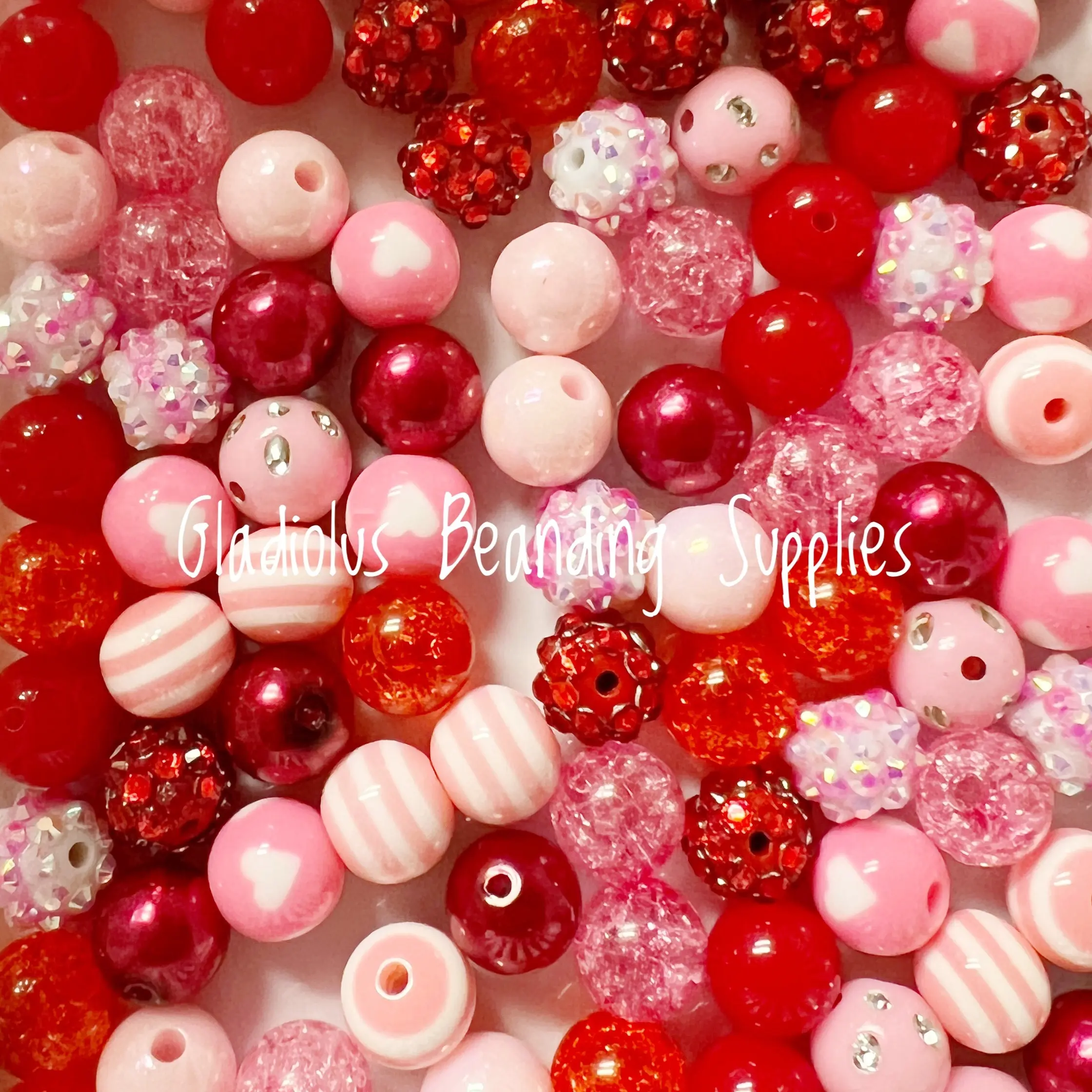 100 Qty 12mm Acrylic Beads for Valentine Craft, Gumball Beads, Chunky Bubblegum, Heart, Cupid