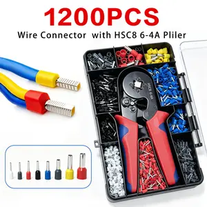 1200PCS Wire Ferrule Crimping Tool Kit AWG23-7 Ratchet Crimper Pliers Multiple Size Electrical Wire End Terminals Set Professional Electrician Automotive DIY Wiring Repair Tools
