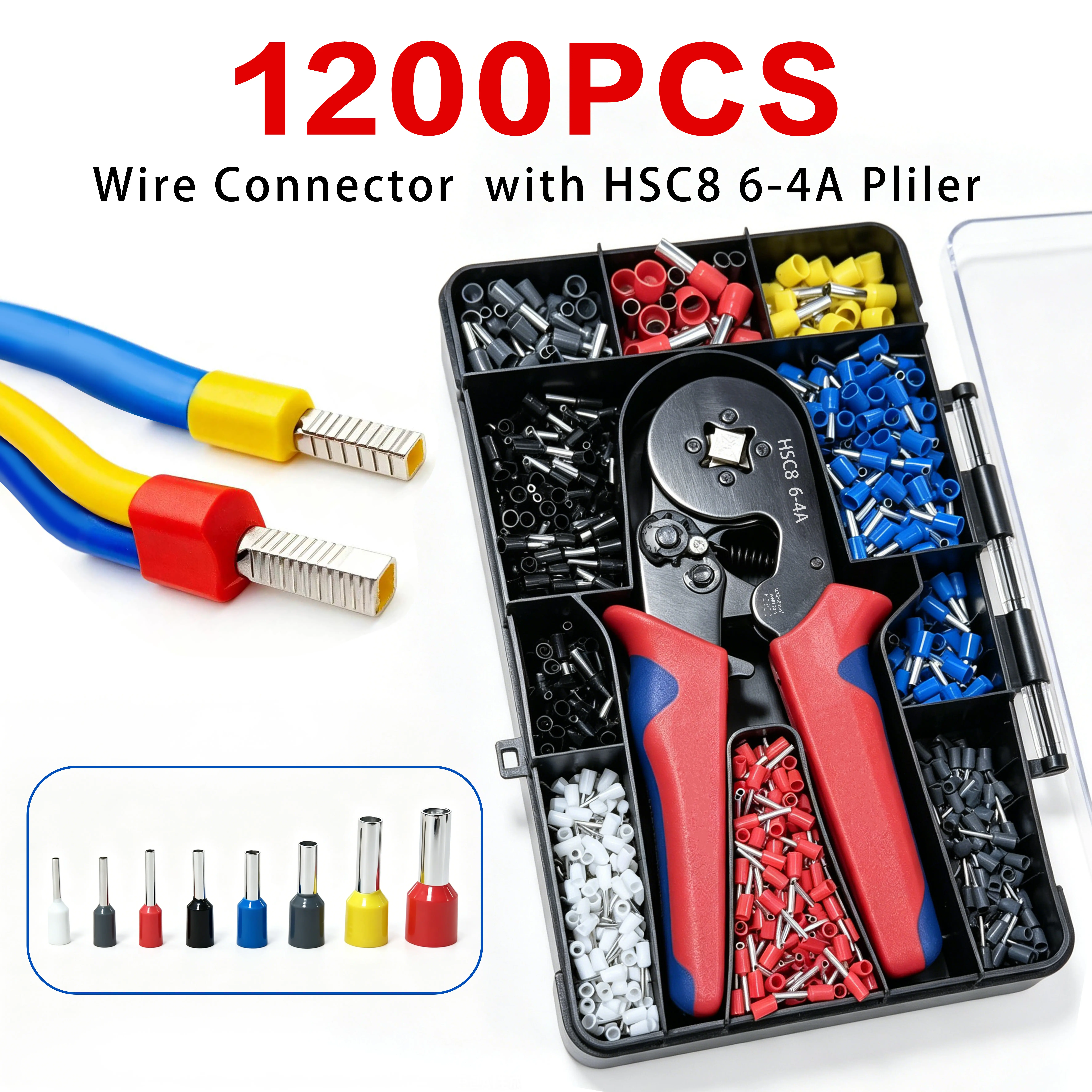 1200PCS Wire Ferrule Crimping Tool Kit AWG23-7 Ratchet Crimper Pliers Multiple Size Electrical Wire End Terminals Set Professional Electrician Automotive DIY Wiring Repair ToolsPlier Set Gift Box