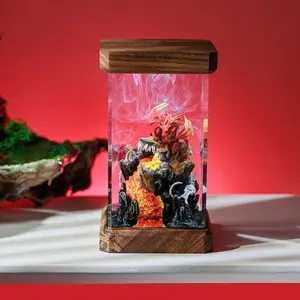 Handcrafted Mythology Dragon Figurines Epoxy Resin Diorama Wooden Base Desk Decor Fantasy Ornament Collectible Gift Home Office Decoration