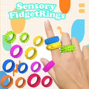 Fidget Toys Kids Sensory Rings: Fidget Ring Bulk Stacking Ring Set - Sensory Toys for Kids with Autism - Quiet Anxiety Fidgets for Classroom Prize 12 Pack Tactile Exploration