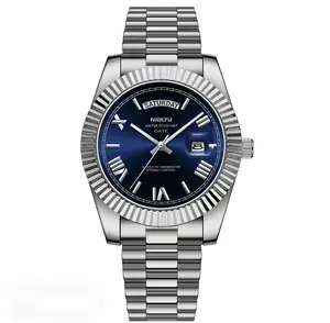 Blue strap and silver circular bezel, 40mm, silver stainless steel strap, exquisite mechanical watch