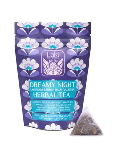 Laki Naturals Dreamy Night Herbal Tea - Caffeine-Free Sleep Blend with Valerian Root Chamomile Lavender & Honeybush Tea - 18 Pyramid Sachets - Natural Relaxation & Restful Sleep Support - Beverage