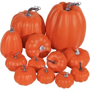 Artmag Package of 12 Pcs Assorted Sizes Artificial Orange Pumpkins Large Fake Faux Harvest Pumpkins for Fall Thanksgiving Halloween Seasonal Holiday Decor Decoration Dark Orange
