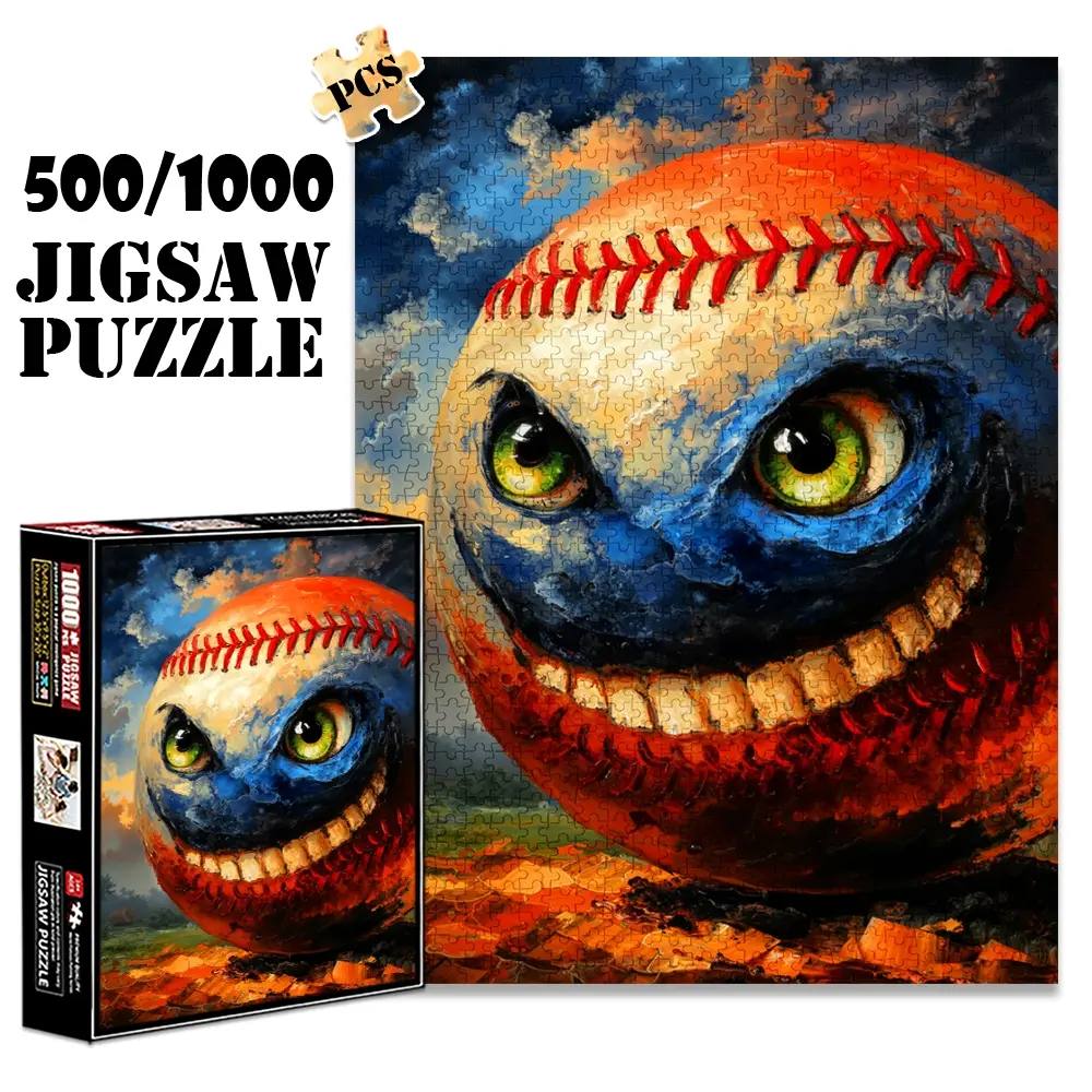 1pc 1000 piece adult puzzle 70x50cm Smiling Baseball with Menacing Eyes 500 pieces paper jigsaw puzzle suitable for DIY creative games for adults and families, birthday and holiday stress relief gift