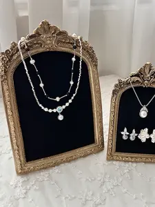 Vintage Resin Jewelry Storage Display Rack, Frame Shape Velvet Fabric Necklace Earring Holder, Decorative Jewellery Stand