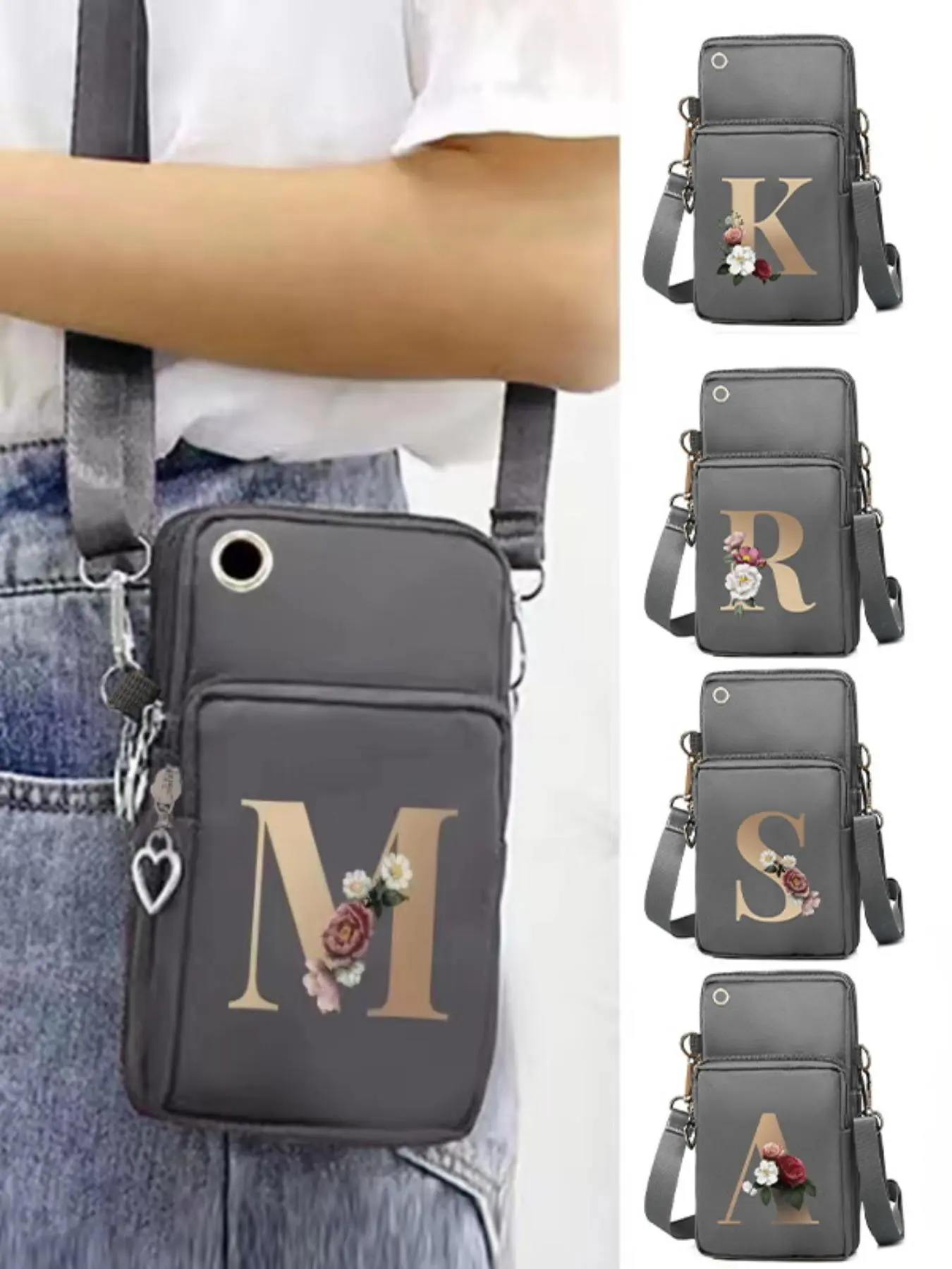 Letter & Floral Pattern Zipper Crossbody Bag, Fashionable Phone Wallet Bag, Casual Sporty Phone Bag for Women & Girls, Fashionable Unique Bags, Fashionable Patterned Bag, Fashionable Daily Crossbody, Fashionable Shoulder Bag