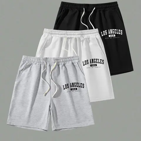Men's Letter Print Drawstring Waistband Shorts, Casual Regular Fit Shorts for Summer, Men's Bottoms for Daily Wear