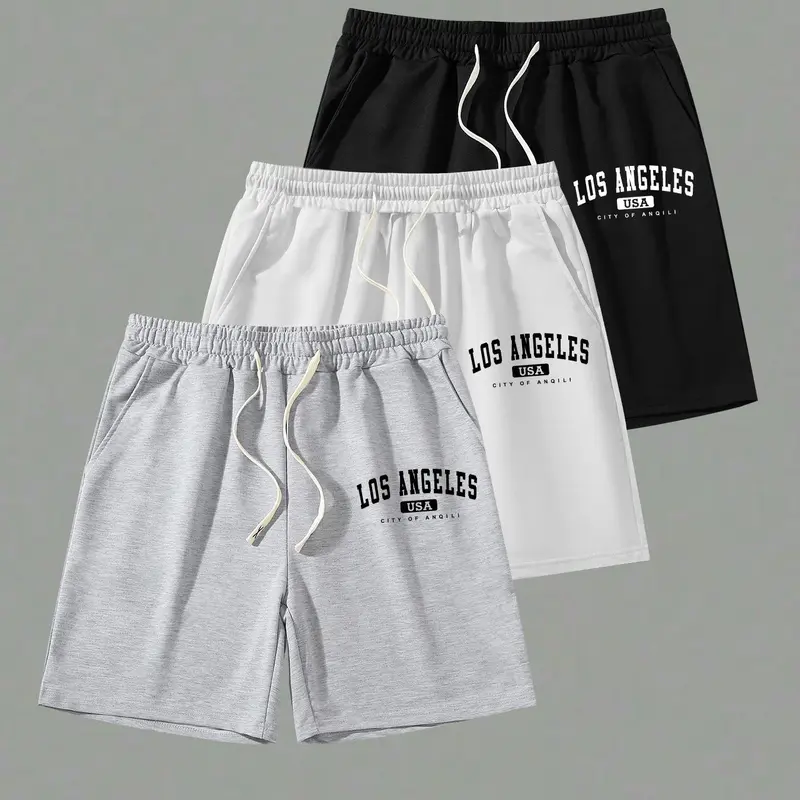Men's Letter Print Drawstring Waistband Shorts, Casual Regular Fit Shorts for Summer, Men's Bottoms for Daily Wear