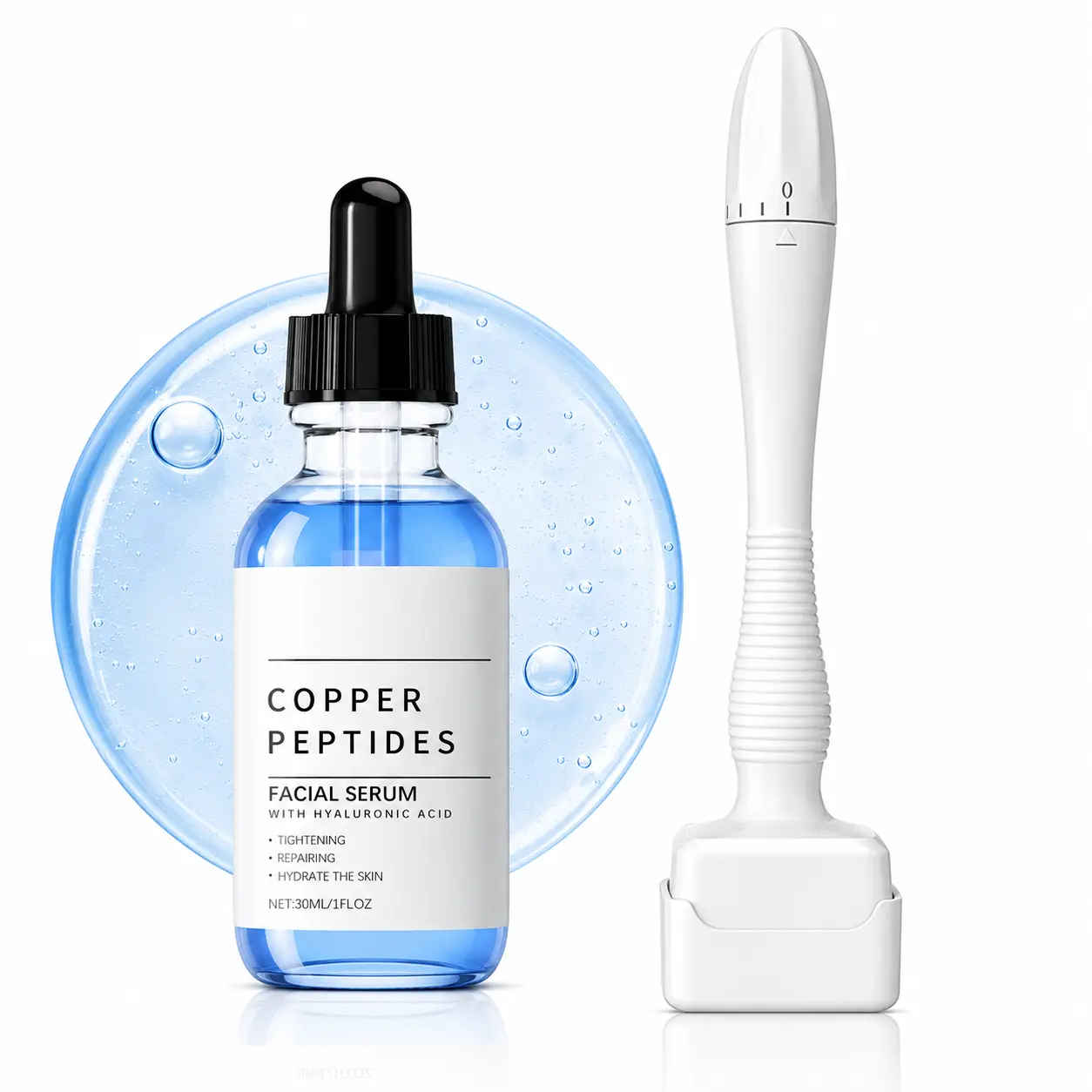 GHK-Cu Copper Peptide Serum & Adjustable Microneedle Stamp Kit – Skin Care & Serum Application Set For Targeted Facial Skincare Routines Designed for Precise and Controlled Application