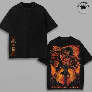 Eren Yeager - ATTACK ON TITAN - AOT Rare Ver 2 Unisex Oversize Anime Manga Washed Heavyweight Cotton T-shirt, Hoodie Wash Gift For Anime Fan, Anime Lover Hoodies Back DXI