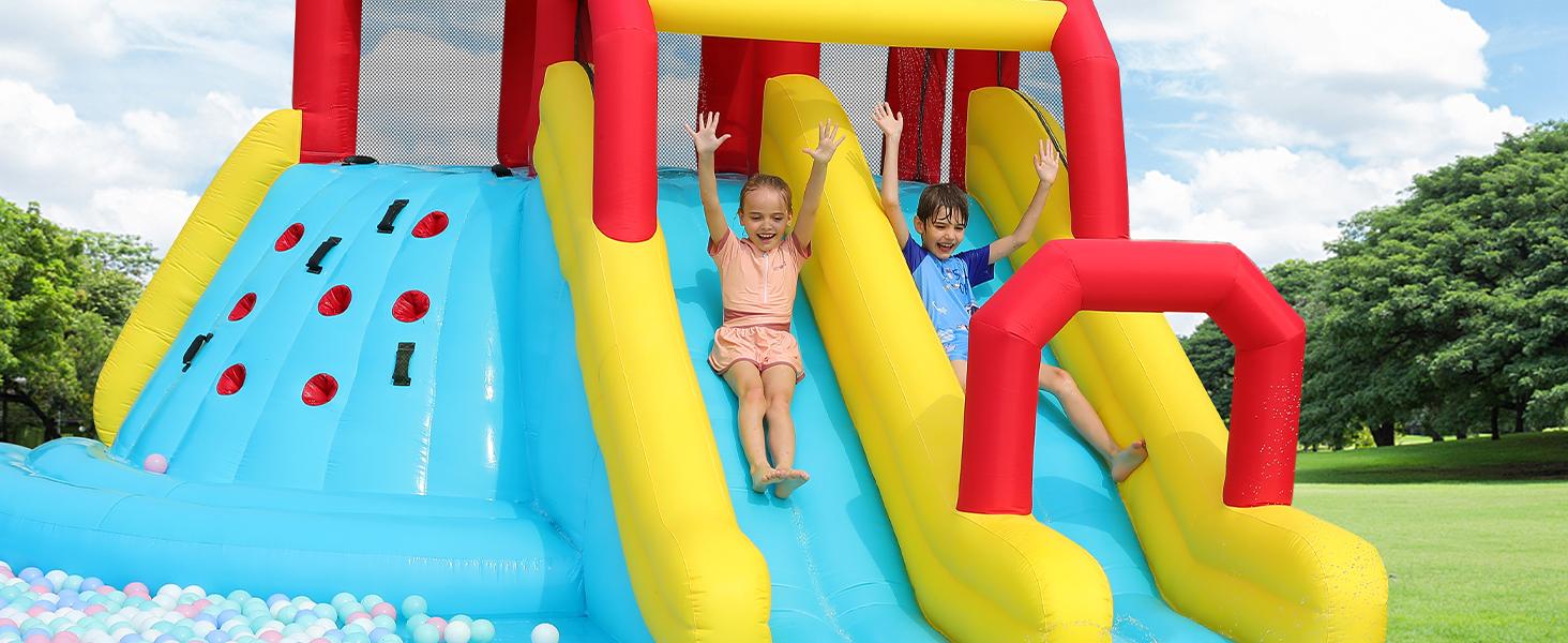 【Beautyhackher Exclusive】Inflatable Water Slide, Water Park for Big Kids,with Blower, Slides, Climbing Walls, Water Guns, and Deep Splash Pool, Indoor and outdoor, Summer Gifts 【Beautyhackher Exclusive】Inflatable Water Slide, Water Park for Big Kids,with Blower, Slides, Climbing Walls, Water Guns, and Deep Splash Pool, Indoor and outdoor, Summer Gifts