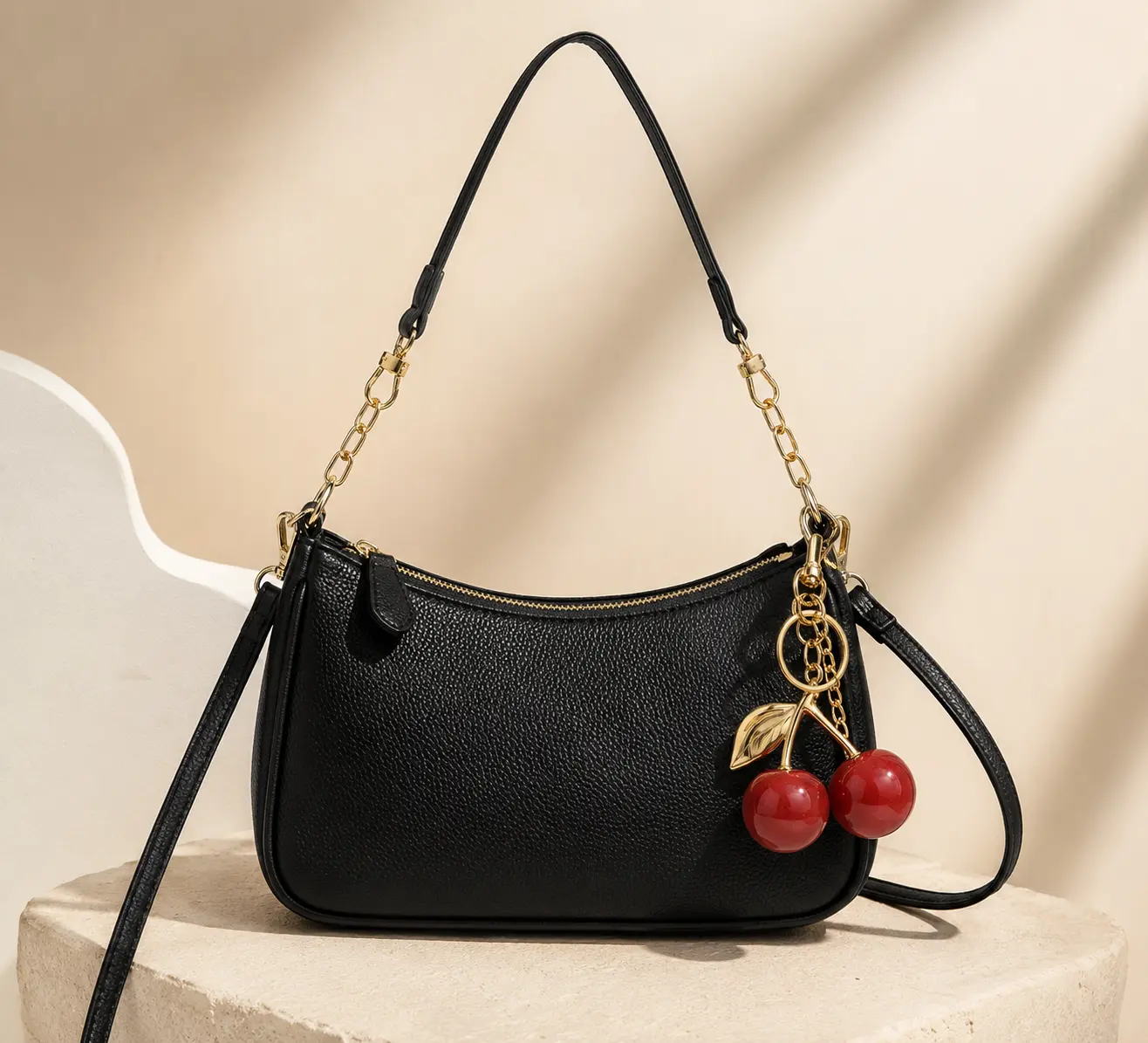 Women Trendy Crossbody Purse Cute Shoulder Bag Designer Hobo Handbag with Cherry Pendant