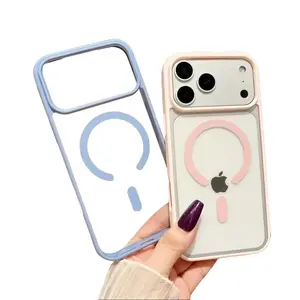 Clear Magnetic Case for iPhone 17 16 15 14 13 12 11 X  XS Max & Samsung S22 S23 S24 S25, Compatible with Magsafe, Anti-Yellow Acrylic Hard Back Soft Silicone Slim Protective Cover Macaron Color Palette Trendy Phone Case