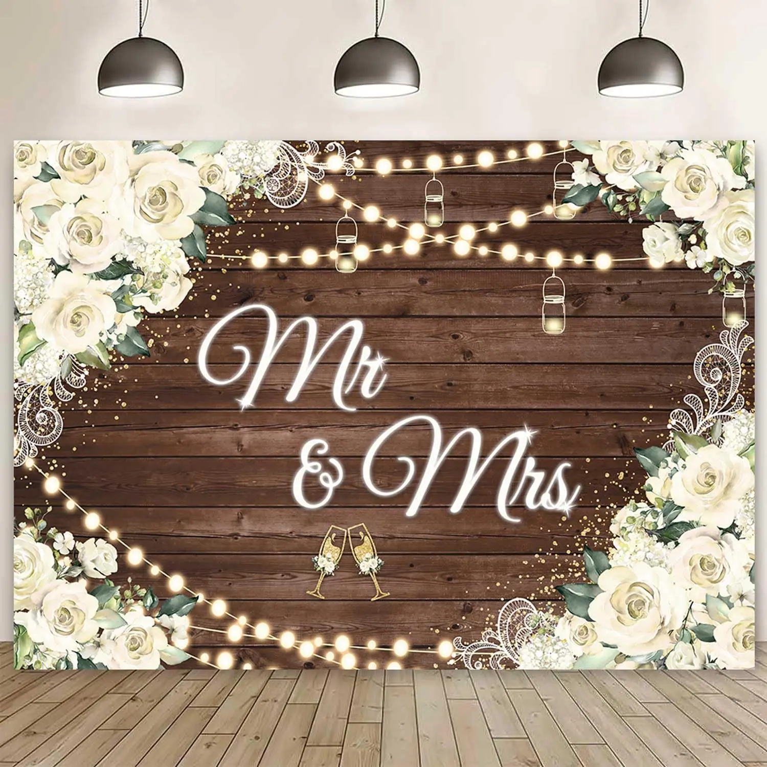 7x5ft Floral Mr and Mrs Engagement Decorations Backdrop White  Wooden Wedding Shower Background Bride and Groom Engaged Ceremony Anniversary Bridal Shower Party Banner Photo Booth Props