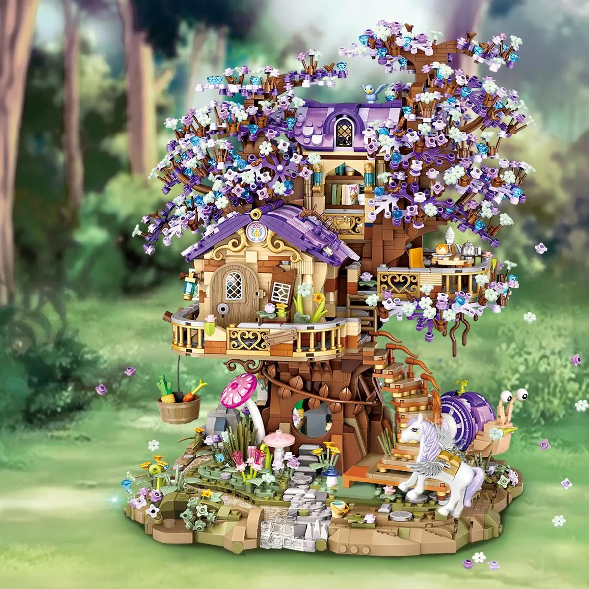 Enchanting Purple Elf Treehouse Building Blocks Set, 3991pcs Creative Stacked Blocks for Home Decoration, Ideal Gifts for Birthday, House Building Kit, DIY Building Model