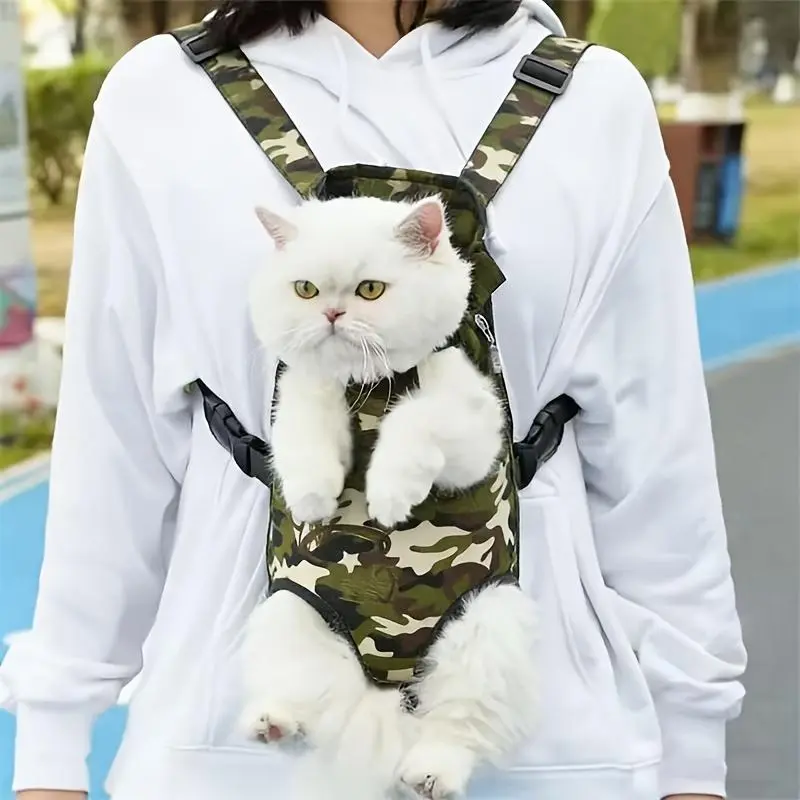 Camouflage Polyester Pet Carrier Backpack - Safe, Leak-Proof, Comfortable, Breathable, Hands-Free - Ideal for Dog & Cat Outdoor Use
