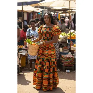 Royal Kente Grace Two-Piece African Print Crop Top & Skirt Set (US Women’s Size XLarge)