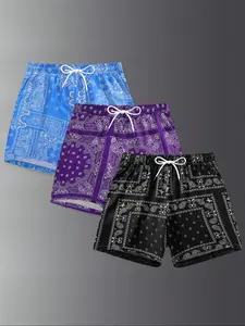 Men's Random Pattern Bandana Print Shorts, Casual Comfy Breathable Beach Shorts for Summer, Men's Bottoms for Daily Wear, Casual Fashionable Shorts