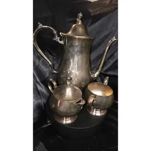 Vintage Silver-Plated Coffee & Tea Service Set – Unmarked 3-Piece Collection with Ornate Handles and Timeless Patina