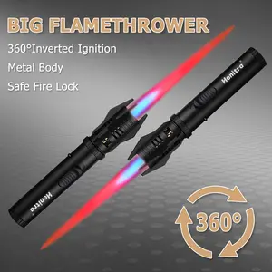 Butane Lighters Adjustable Jet Flame Torch Lighters Windproof 8" Portable Lighter Candle Campfires BBQs Kitchen (Butane Not Included) Black Decor Gift Lightweight Metal