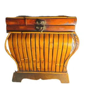 Bamboo Treasure Chest 13"H×12"L× 9"W with Metal Handles and Clasp