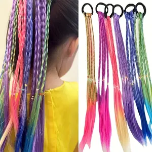 4pcs Girls Hair Accessories Set, Colorful Braided Wig, Ponytail Holders and Rubber Bands, Ideal Choice for Gifts