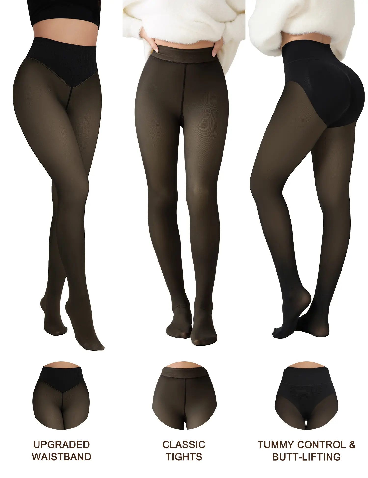 Tournesol Fleece Lined Tights The Original One Seam Tights Upgraded Waistband Butt Lifting Womenswear Size XS - 4XL Thermal Winter Basic Tights Leggings Thick Semi-Transparent Casual Underwear Pantyhose Closed Foot Available in Every Skin Tone 001