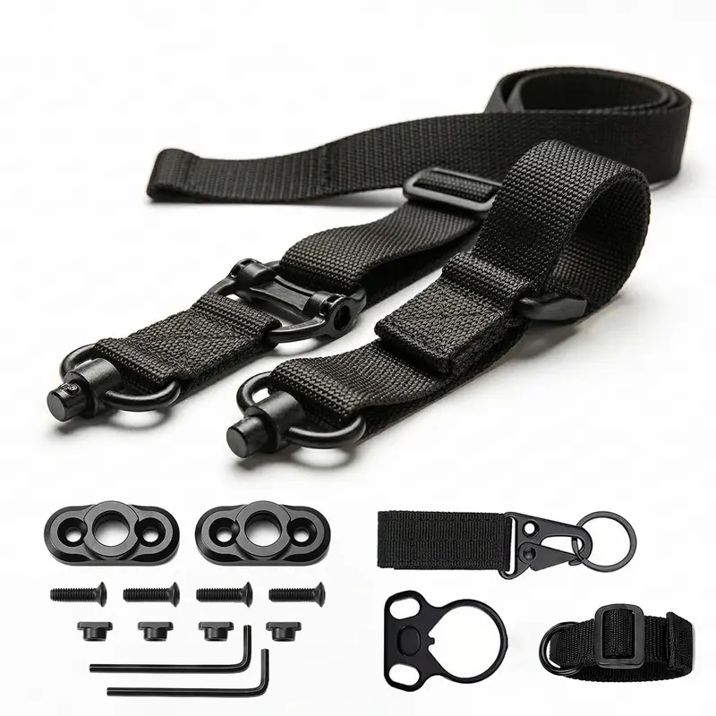 2-Point Adjustable Tactical Sling, Tactical Accessories with Quick-Adjust Strap, Fast-Access Thumb Loop, Stable Metal Swivel, Reinforced Hardware, Nylon Webbing, Rugged Abrasion Resistance, Versatile Attachments for Outdoor Training, Hunting Outdoor Gear