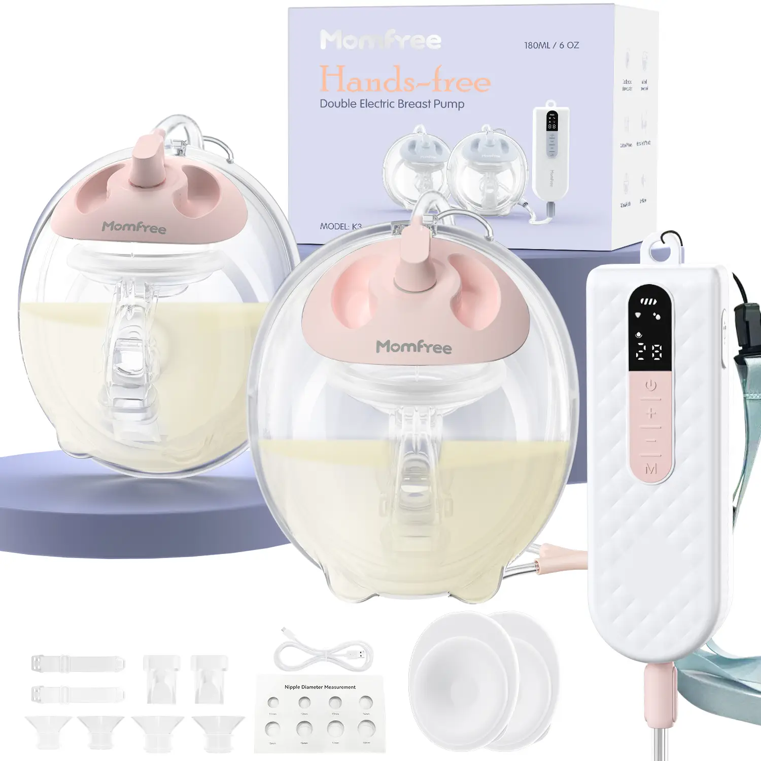 Breast Pump Hands Free K3 Updated, Wearable Breastfeeding Pump with Soft Double-Seal Flange, 1800mAh Long Battery Life & LED Display, 3 Modes & 9 Leve