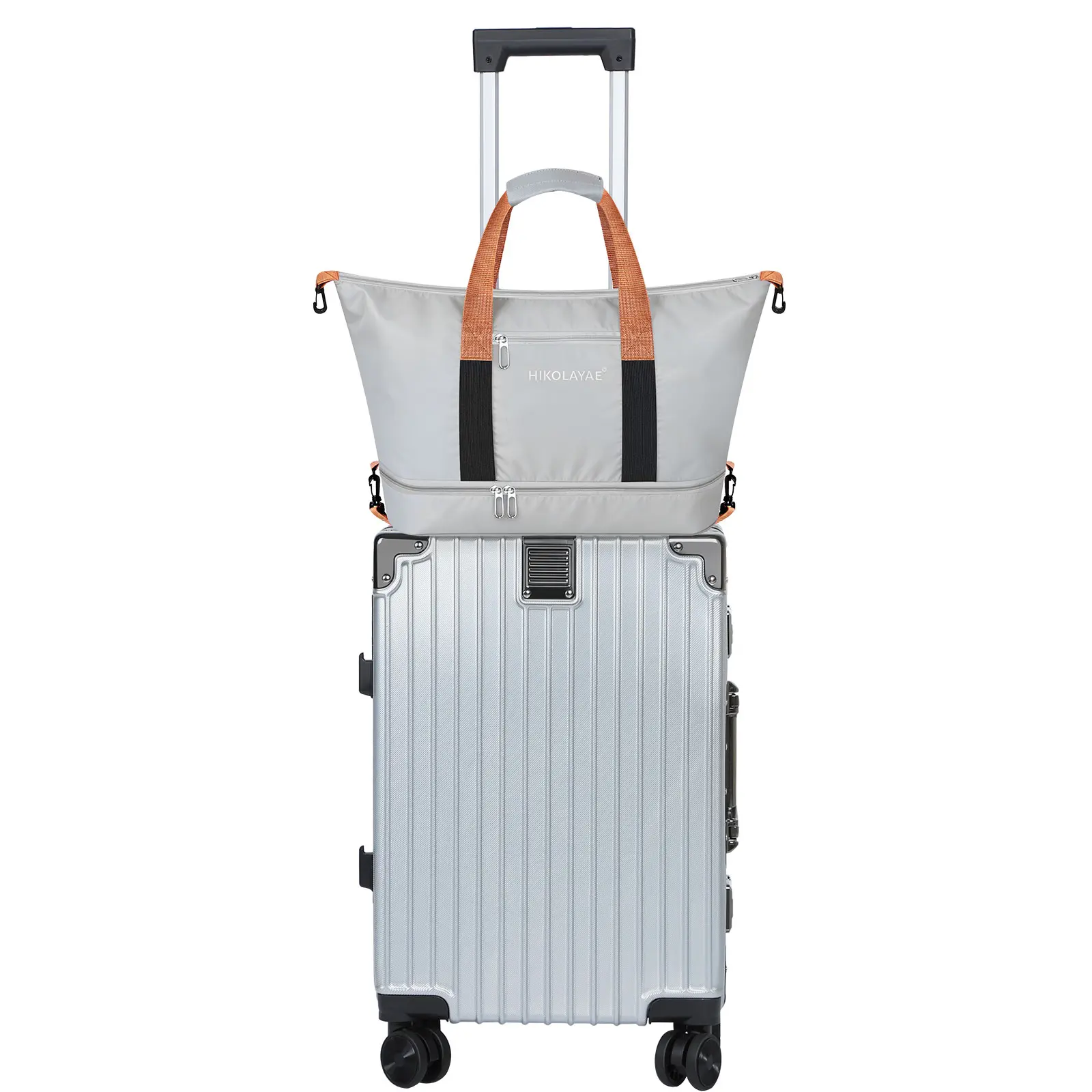Stylish Aluminum Bumper Corners Luggage Set, 20-inch ABS Hard Shell Carry On with Travel Bag, Telescopic Handle TSA Lock, Silver