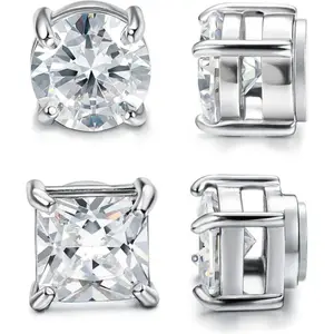 Cassieca 2 Pairs Stainless Steel Magnetic Stud Earrings for Men Women Non-piercing CZ 5-8MM FallFreshness