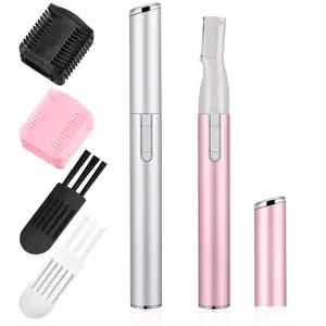 2 Pcs Electric Eyebrow Trimmer Women Precision Face Razors Mini Shaver with Comb Christmas Women Gift Battery Operated Personal Epilator for Face Neck Fuzz Lips Leg(Pink, Silver)