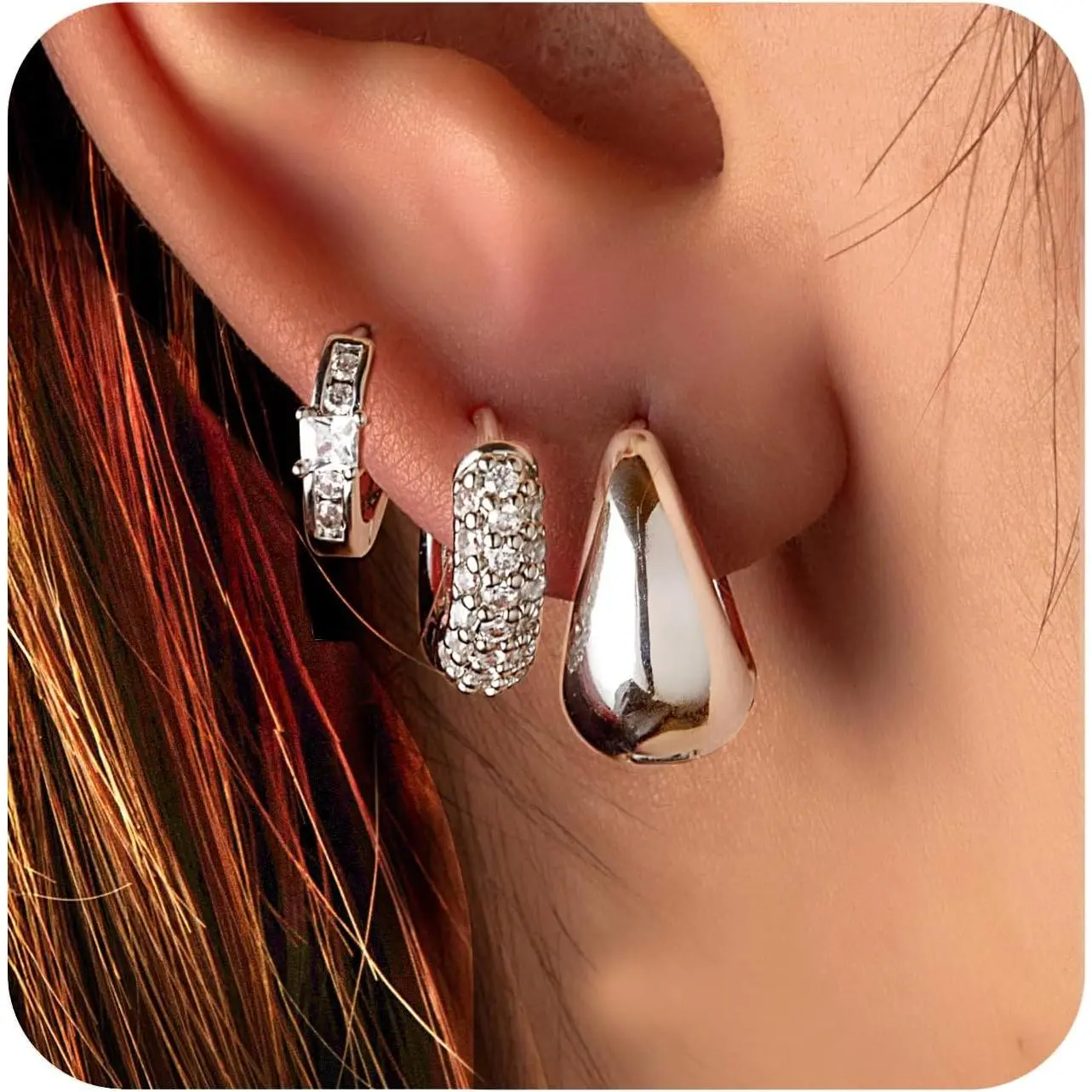 Gold Hoop Earrings For Women,14k Gold Plated Earrings For Women Trendy Small Lightweight Chunky Gold/silver Hoops Earrings Set For Women Dainty Non Tarnish Waterproof Gold/silver Earrings Pack For Women,earrings Stack Gold/silver For Women