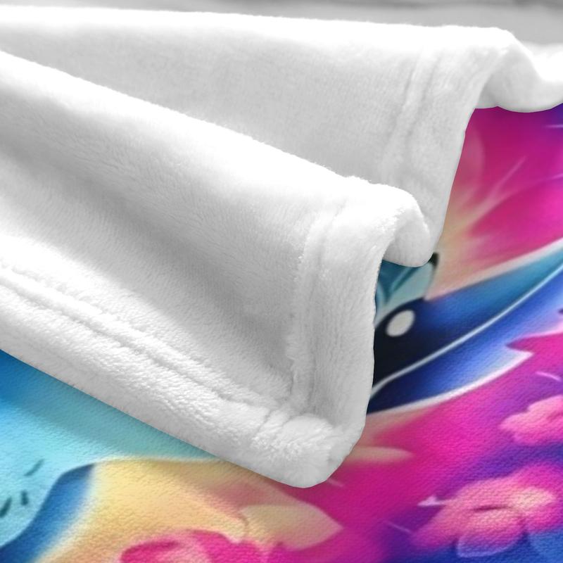 Disney Stitch Blanket Featuring Stitch & Angel Design in Four Sizes Soft Cozy Bedding for Fans with Floral Accents